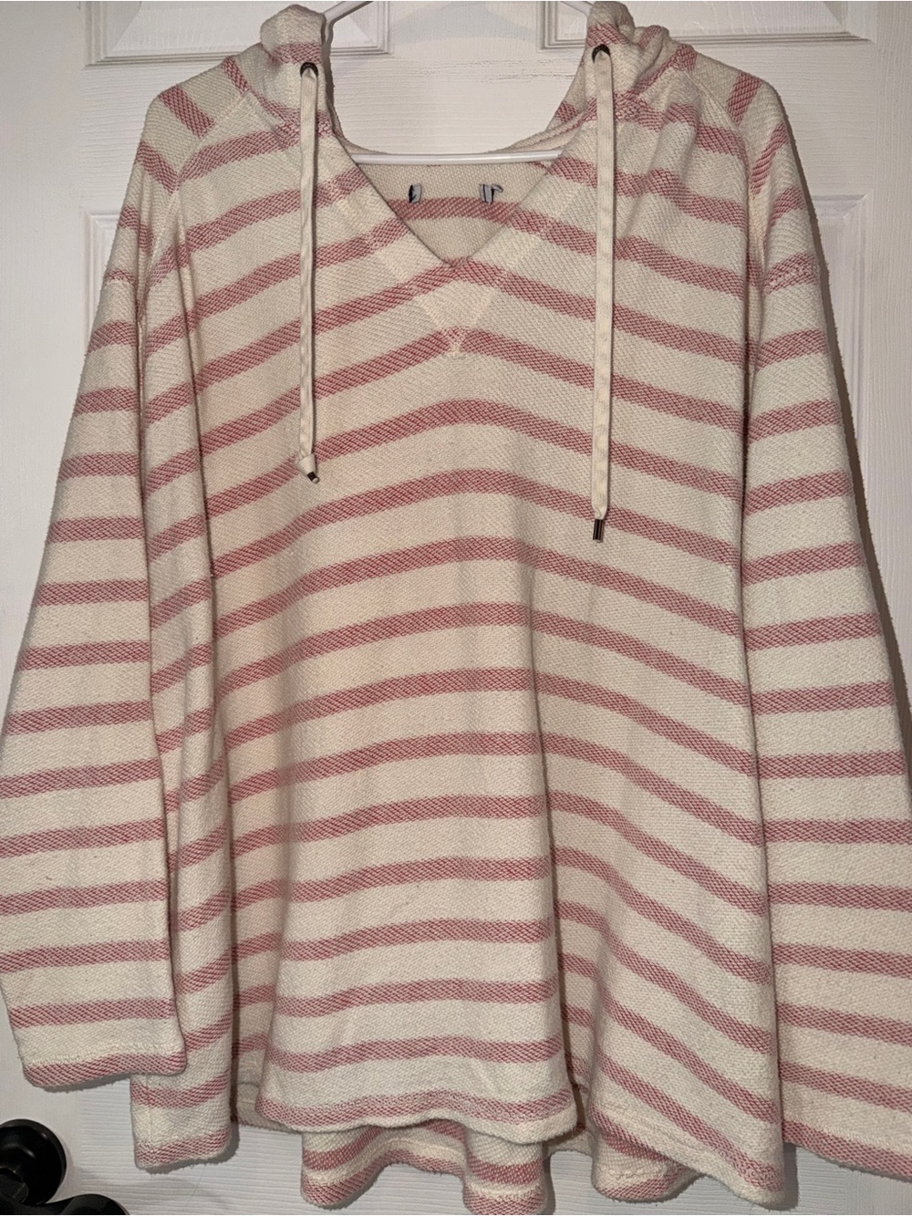 Women's Cream and Dusty Pink Striped Hoodie Sweater